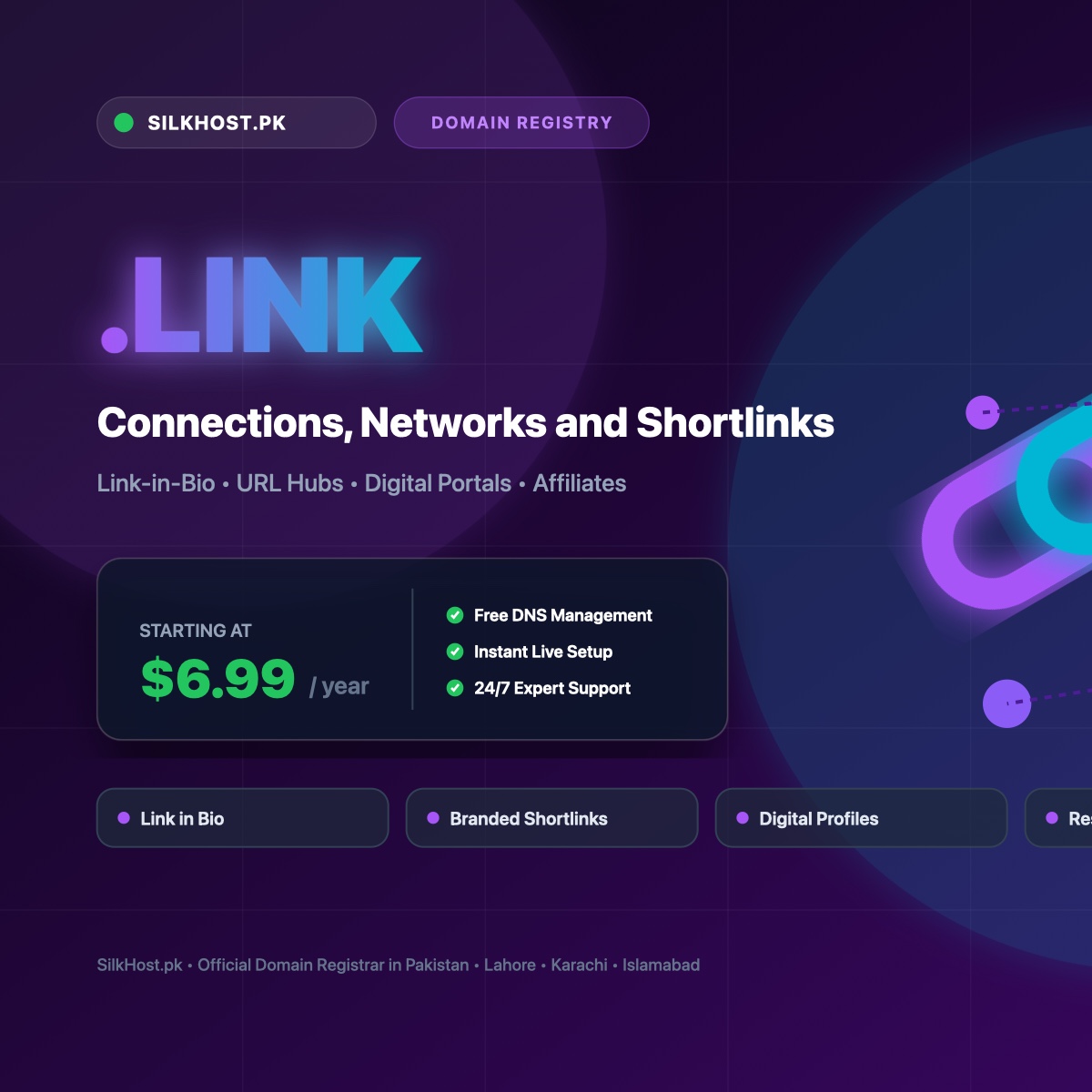 .link domain registration for link-in-bio pages, digital hubs, and shortlinks in Pakistan