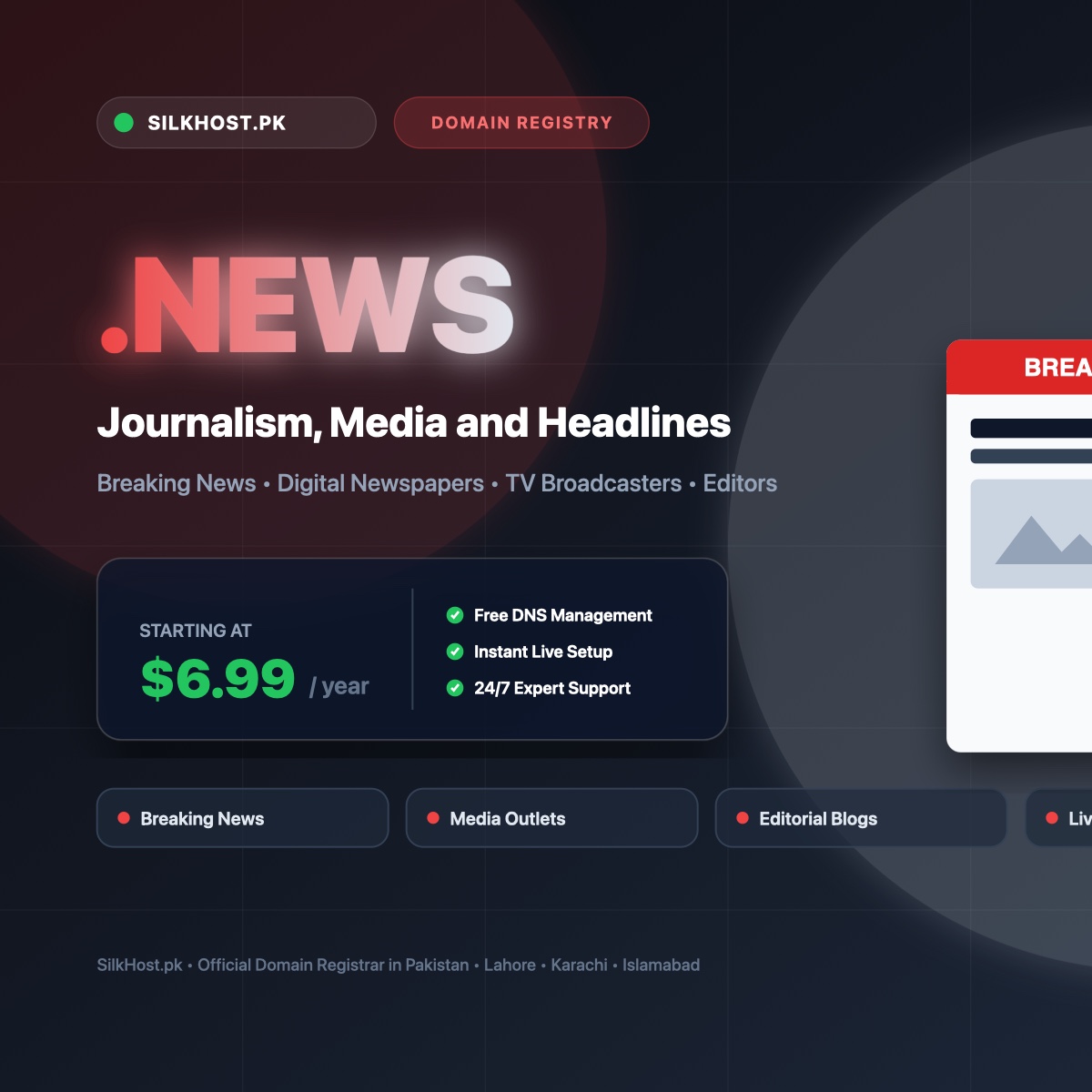 .news domain registration for digital newspapers, media publishers, and journalists in Pakistan