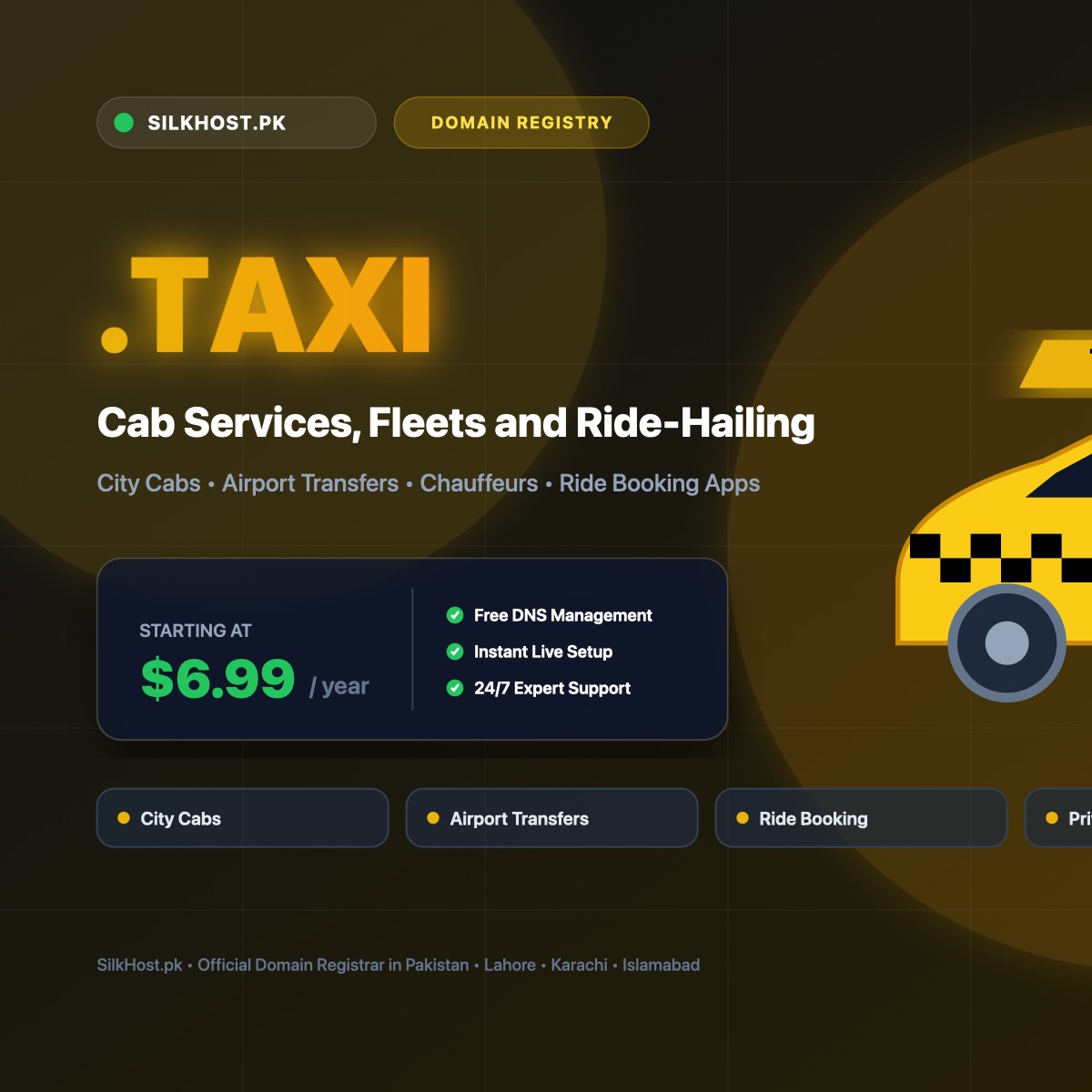 .taxi domain registration for cabs, taxi fleets, and ride-hailing services in Pakistan