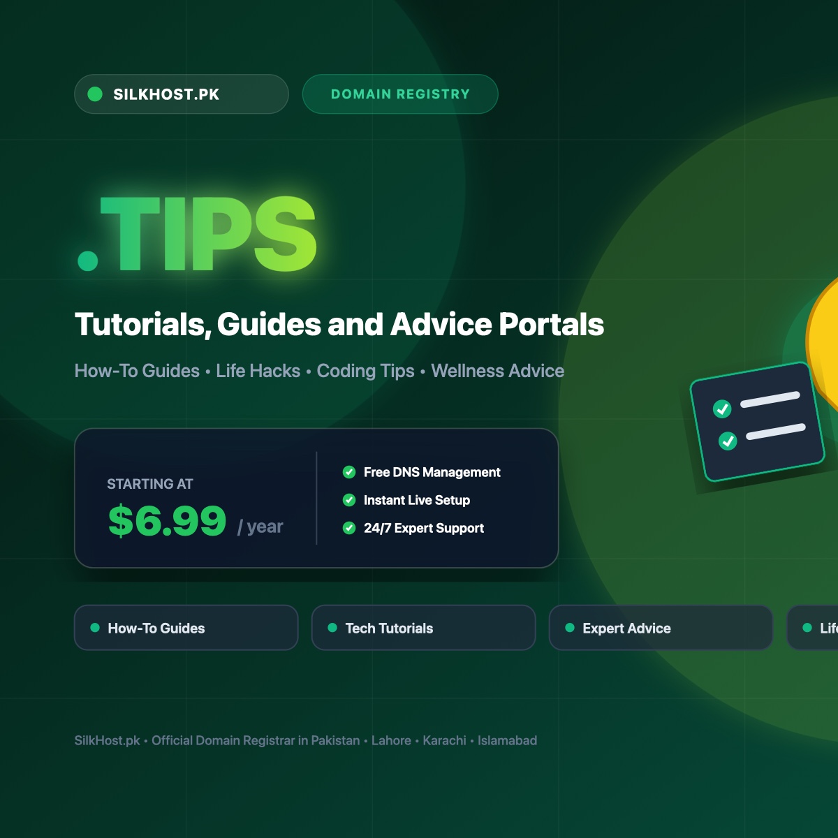 .tips domain registration for tutorials, advice blogs, and how-to guides in Pakistan